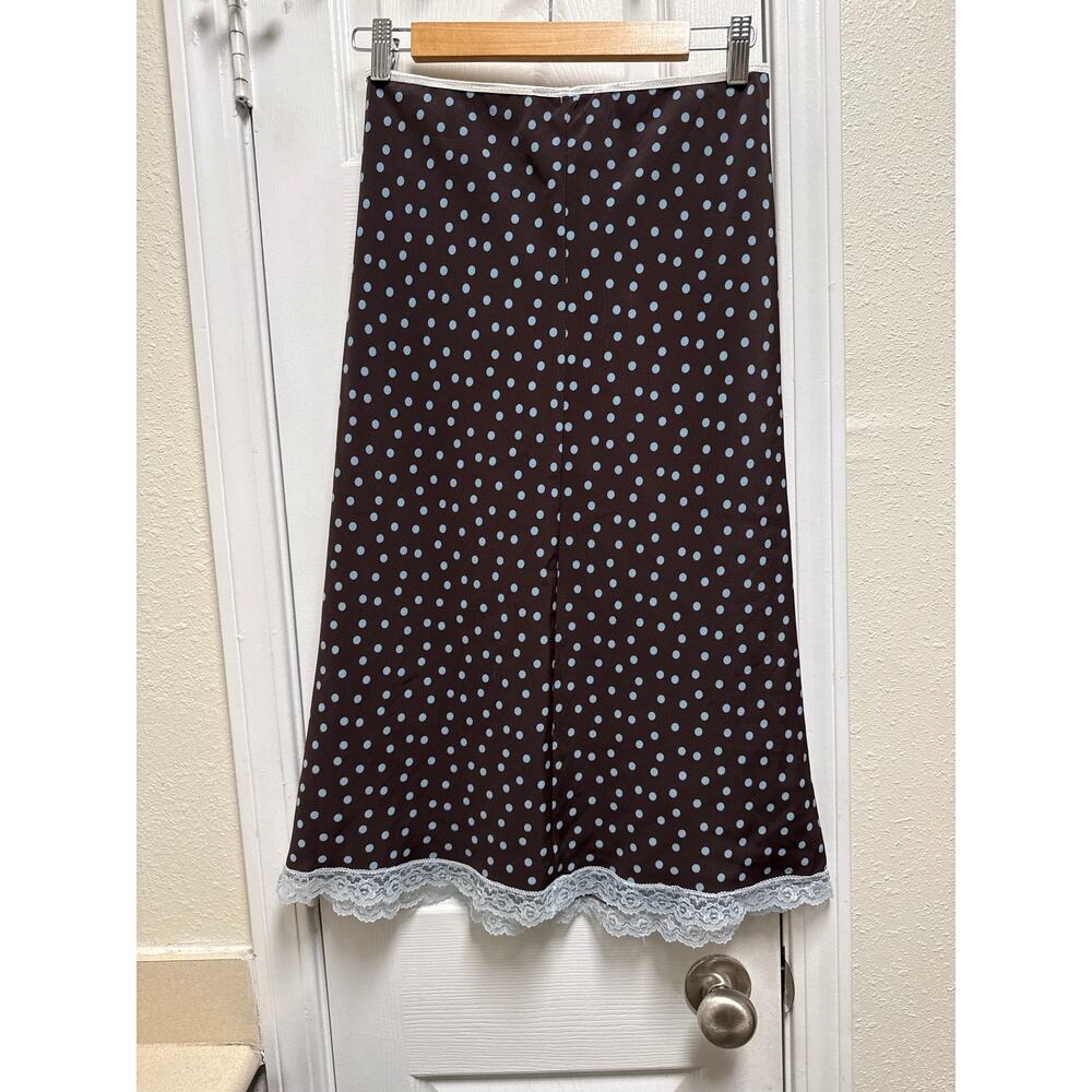 Vintage Y2K Mystique Brown Slip Skirt Polka Dot Lace Trim Size XS Coquette - Picture 3 of 5